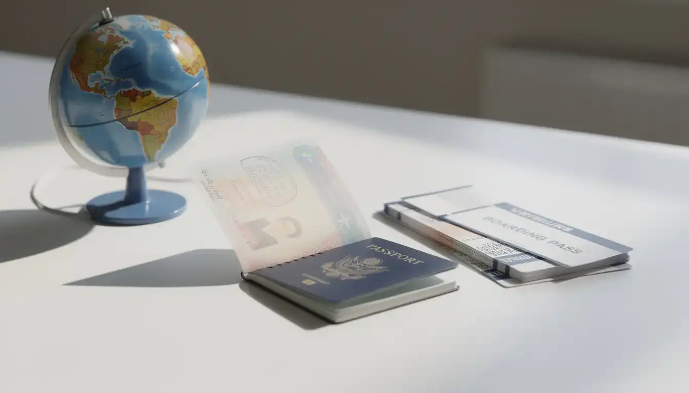 The image features a passport placed next to a globe and various travel documents, symbolizing the journey of navigating legal matters such as inheritance in Israel. It suggests the importance of understanding Israeli inheritance law and the necessary documentation, like a valid will and death certificate, when dealing with estate matters across borders.