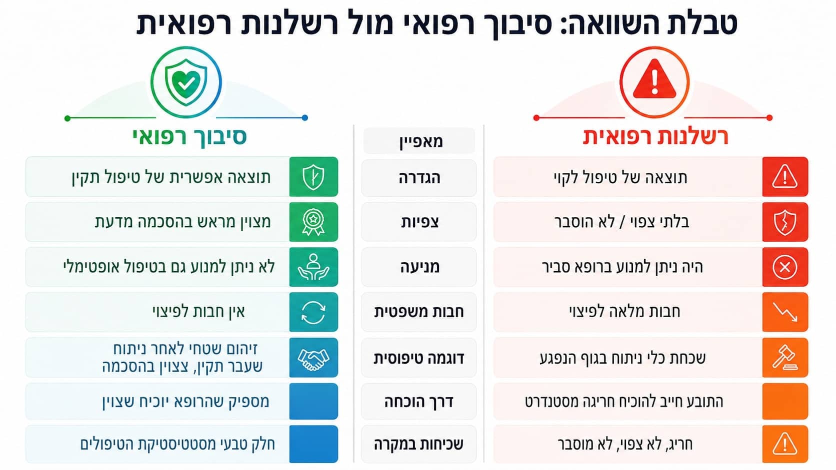 ההבחנה המרכזית בין סיבוך רפואי לרשלנות רפואית — סיבוך הוא תופעה צפויה, רשלנות היא חריגה מסטנדרט